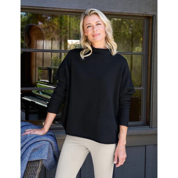 Frank & Eileen Tops - FRANK & EILEEN Effie Funnel Neck Capelet Sweatshirt Black Long Sleeve Women's L
